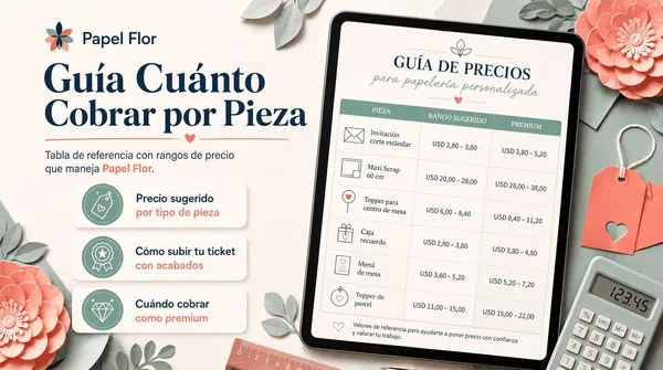 Bono Guía Cuánto Cobrar por Pieza: tabla con rangos de precio sugerido por tipo de pieza